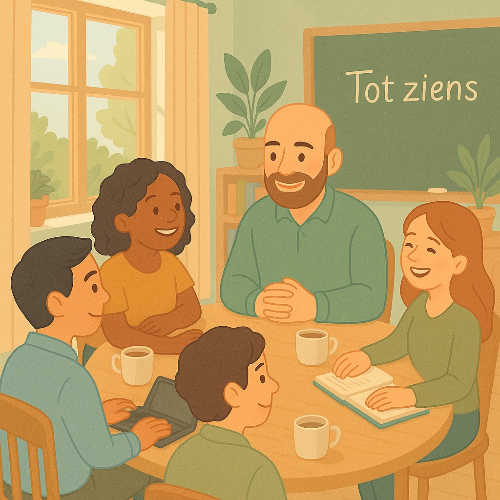 Students sitting around a table with their teacher